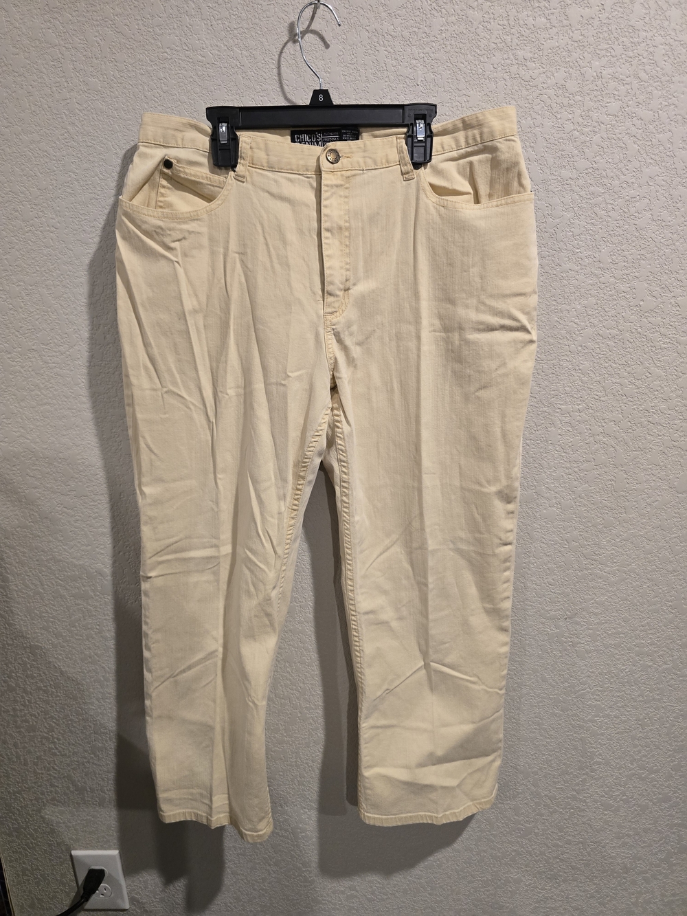 Chico's So Slimming White Ankle Jeans Zipper Hem Size 1 US 8 Stretch Denim